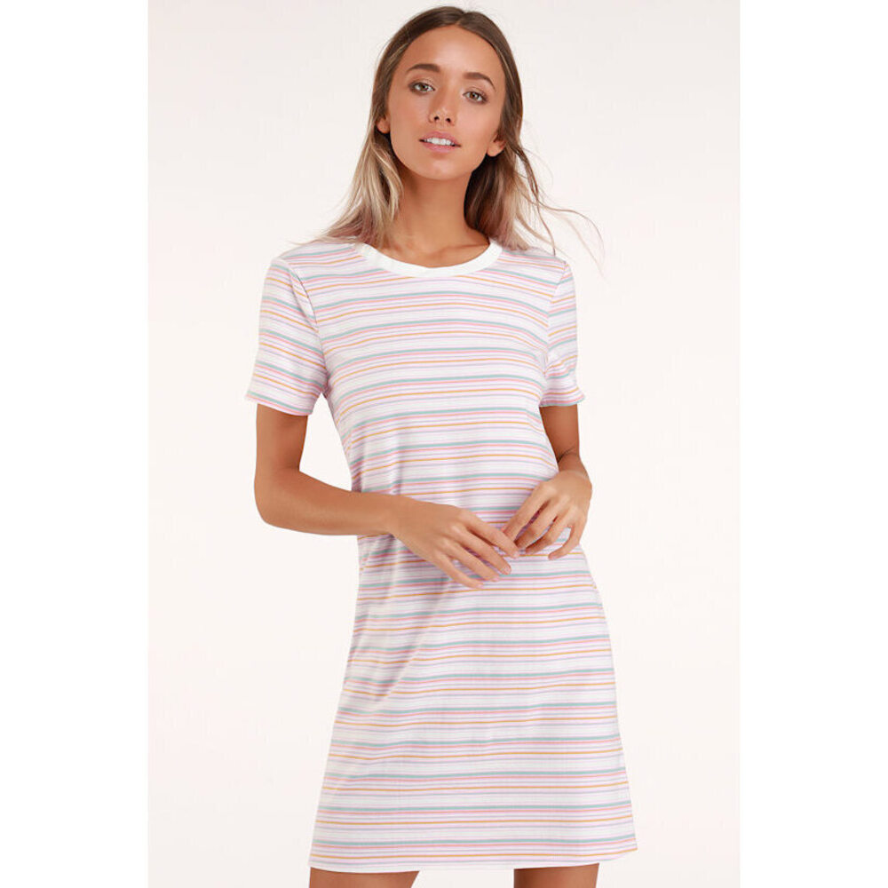 Lulus Binx Pink Striped Short Sleeve Shirt Dress - Size M
